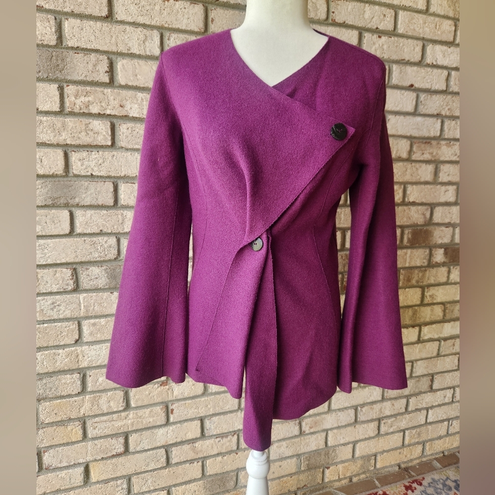 Beyond Threads Alpaca wool Mayu felted draped front jacket purple small